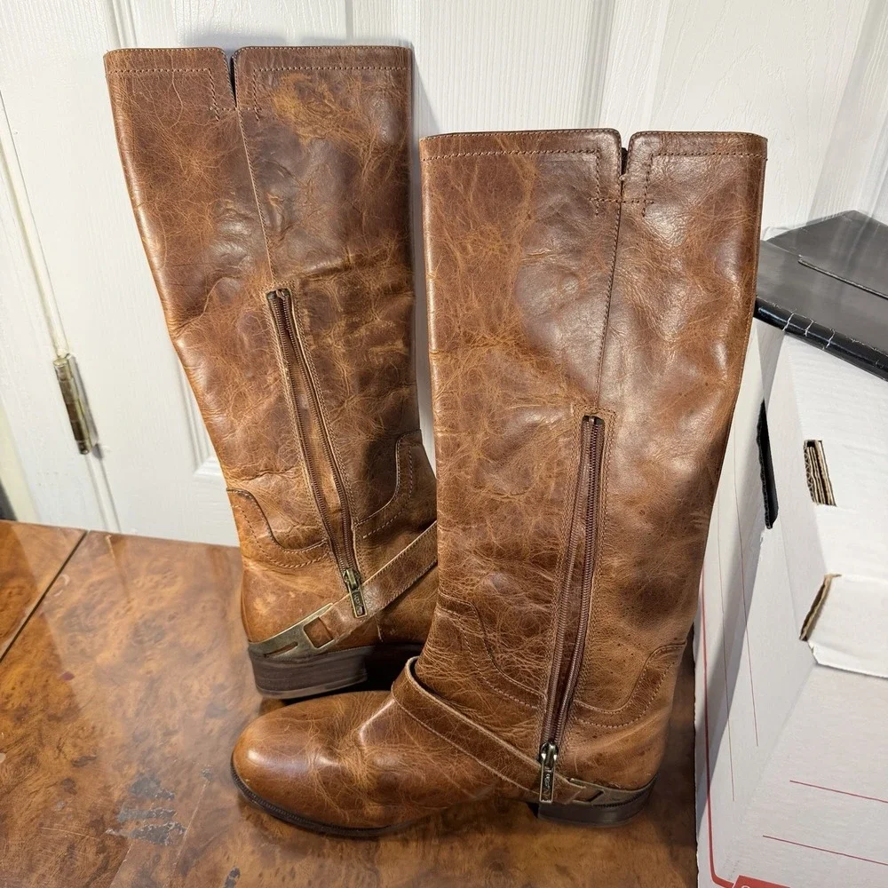 UGG Australia Channing Brown Leather Harness Knee High Riding Boots Sz 7
